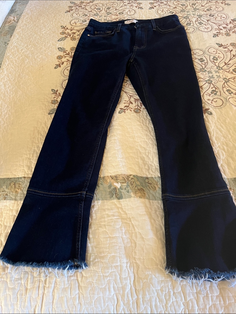 Women's Dark Indigo Flare Jeans with Frayed Hem
